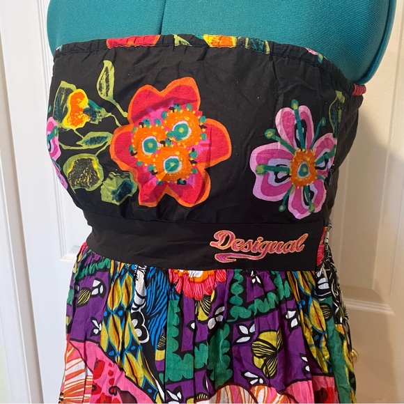 DESIGUAL Summer Cotton Strapless Convertable Cotton Floral Mini Dress. Size 12. - Picture 7 of 16